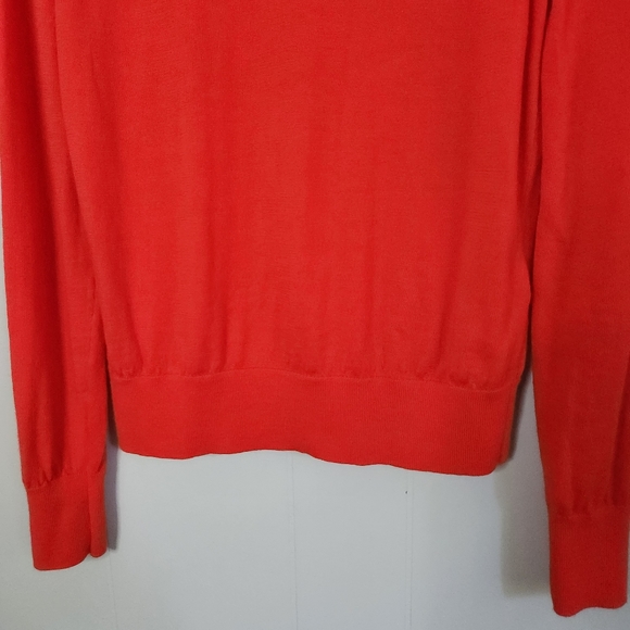 Banana Republic orange Merino wool crewneck sweater shoulder pleates M - Picture 3 of 10